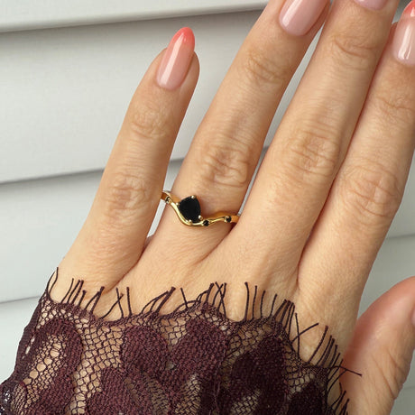 Raw Crystal Ring - Black Obsidian Black Spinel Arc of Origin