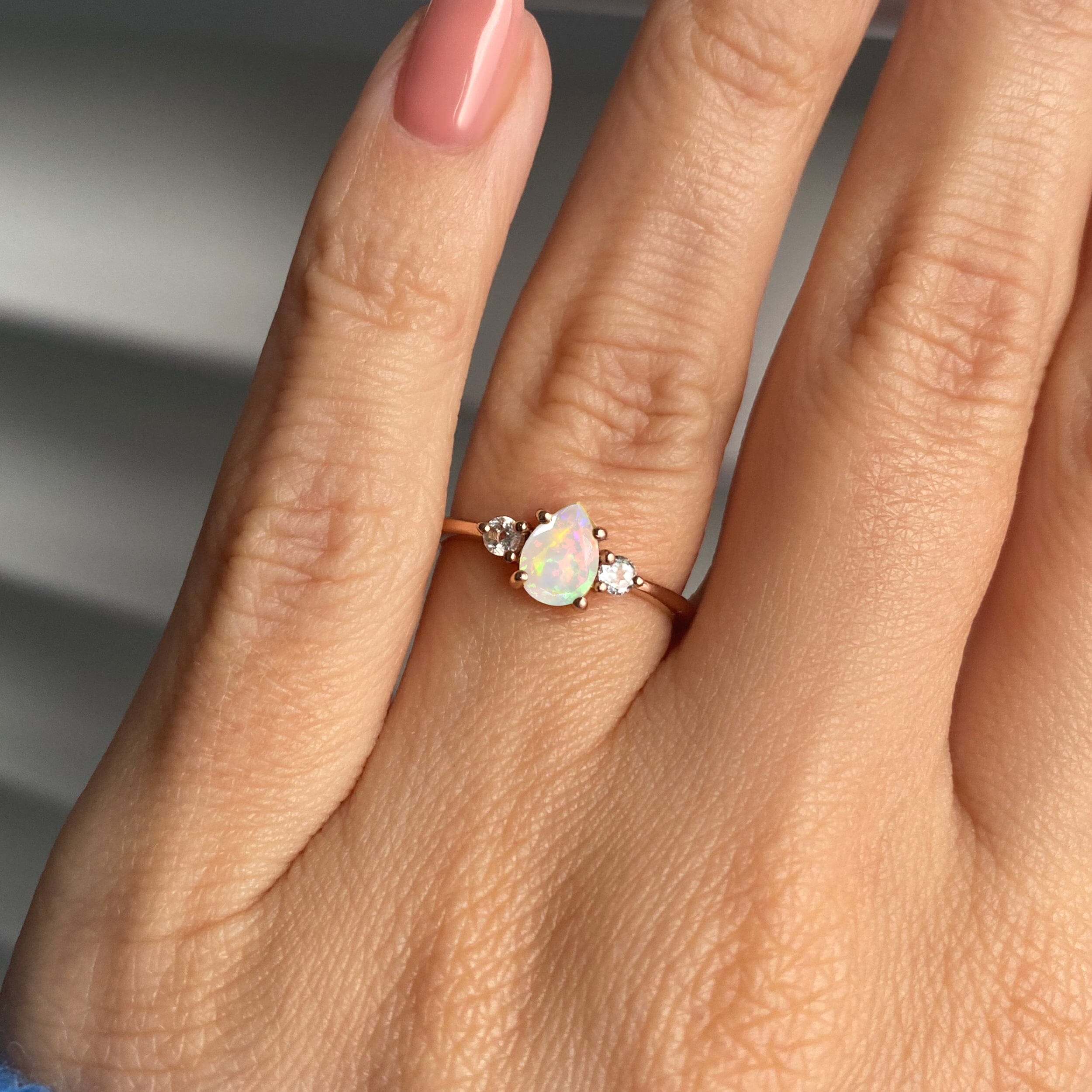 HONEYCAT Opal Orb Crystal Ring - Minimalist Delicate Ring In Gold, Rose Gold, Or Silver, Size 5