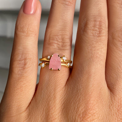 Raw Crystal Ring - Flow Rose Quartz – Moon Magic
