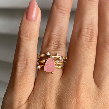 Rose Quartz Flow Ring & Stardust Band