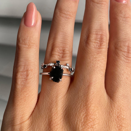 Petite Black Obsidian Ring & Black Onyx Stardust Band