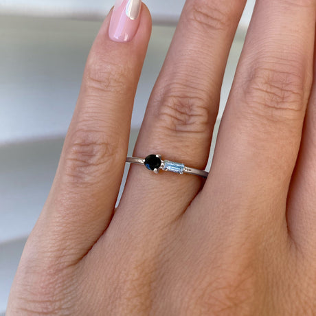Black Obsidian & Labradorite Dainty Ring - Haze