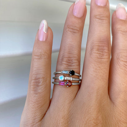Black Obsidian & Labradorite Dainty Ring - Haze – Moon Magic
