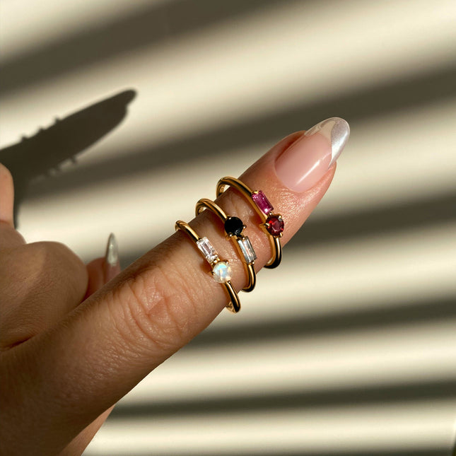 Black Obsidian & Labradorite Dainty Ring - Haze – Moon Magic