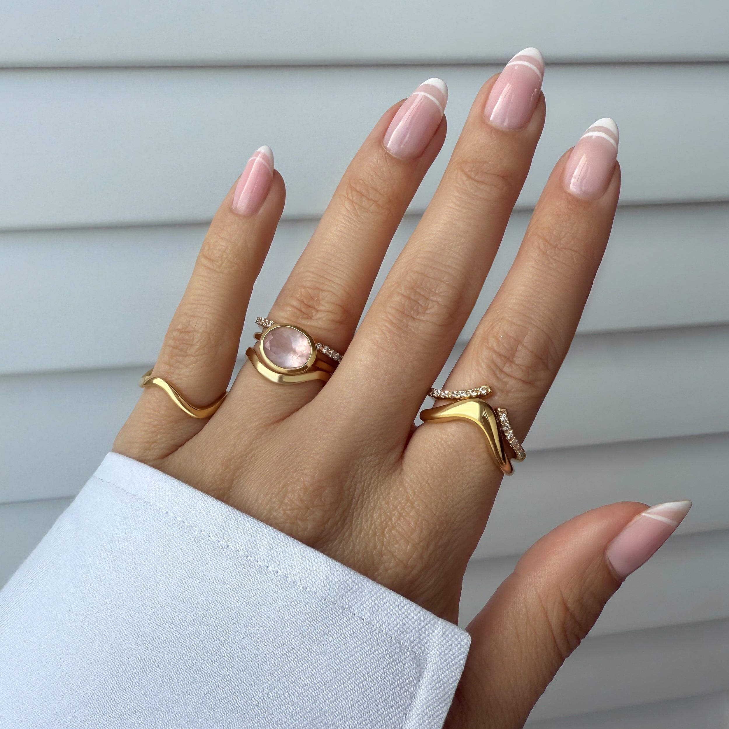 Rose Quartz Skin Touch Ring & Waves Band – Moon Magic