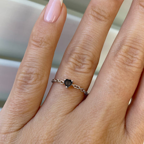 Black Obsidian Adjustable Chain Ring - Love