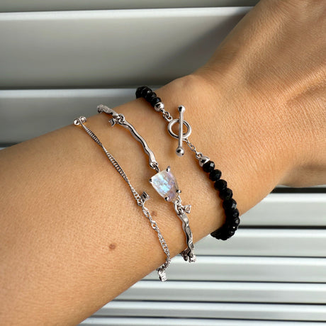 Moonstone & Black Obsidian Bracelet Stack - Energy Armor