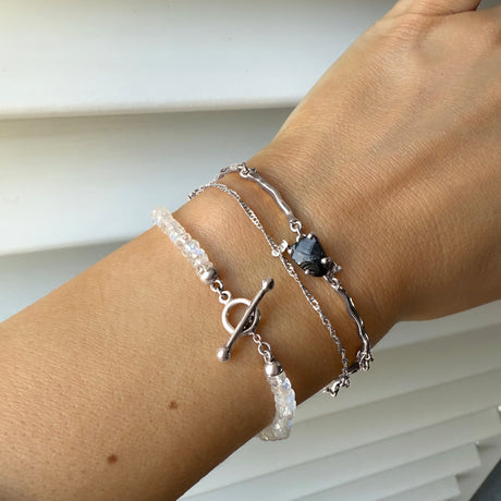 Black Obsidian & Moonstone Bracelet Stack - Energy Armor