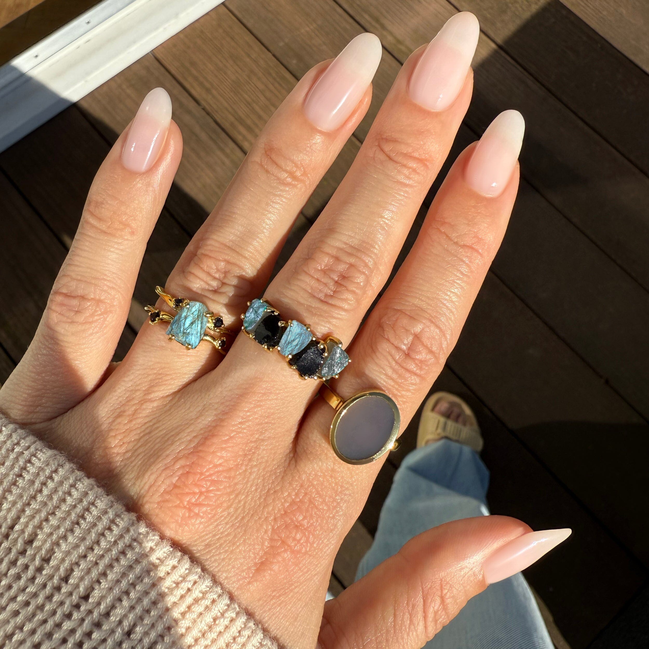 Raw Crystal Ring - Luminous Labradorite & Black Obsidian – Moon Magic