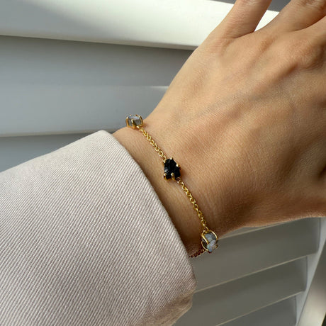 Raw Crystal Bracelet - Enchanted Labradorite & Black Obsidian