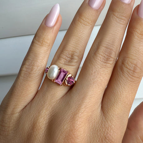 Rhodolite Garnet Pearl Ring - Treasure