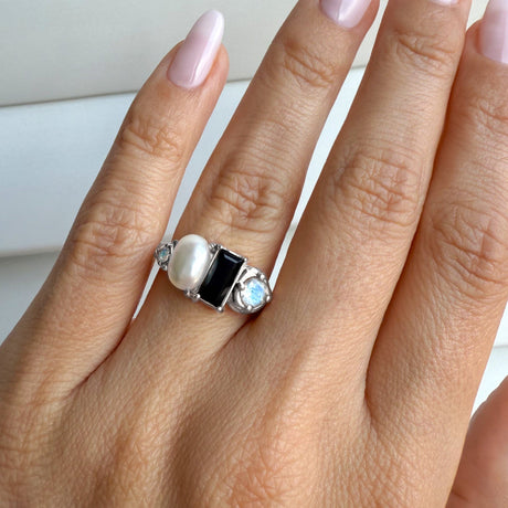 Black Obsidian Pearl Ring - Treasure