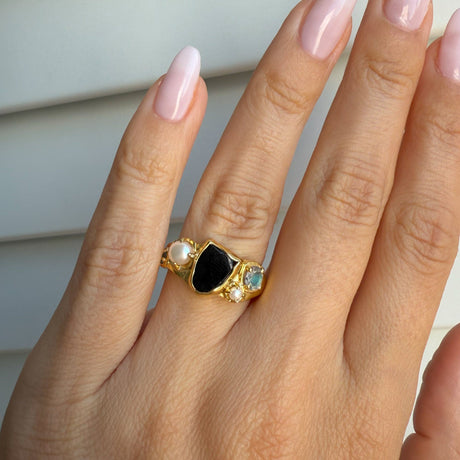 Black Obsidian Pearl Ring - Midnight Heirloom