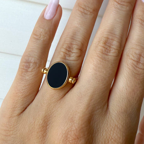 Black Onyx Malachite Fidget Ring - Spinning Enfolded