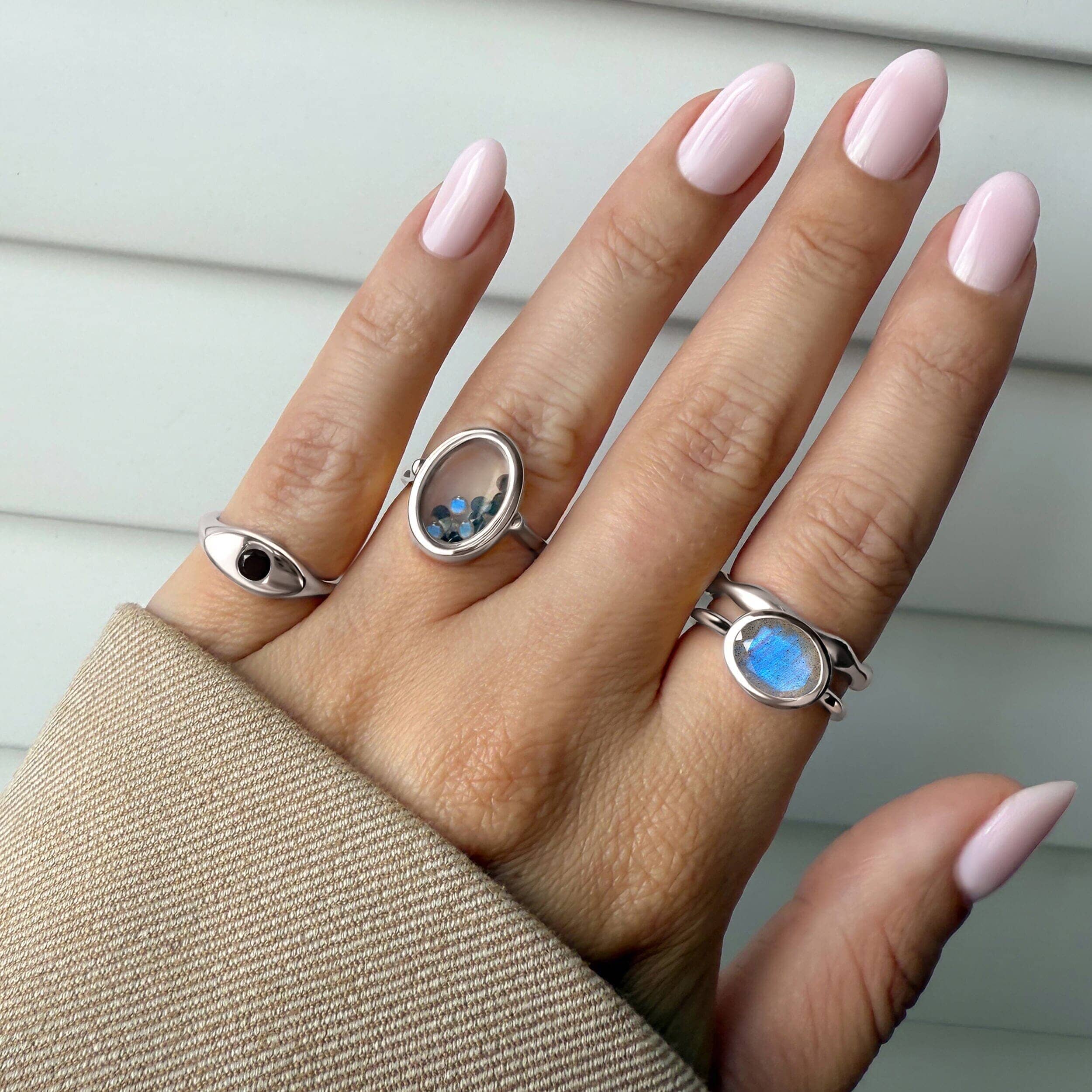 Black Obsidian Labradorite Ring - Halo of Calm – Moon Magic