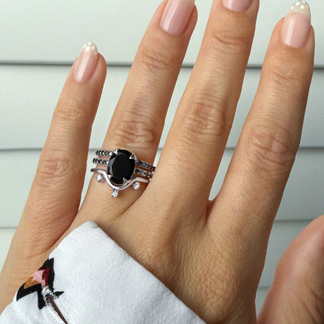 Black Obsidian Black Spinel Harlow Ring & Twinkling Band & Archer Band