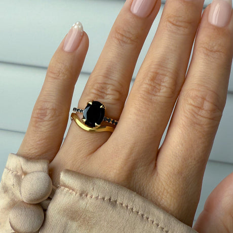 Black Obsidian Black Spinel Harlow Ring & Waves Band