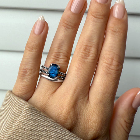 Labradorite Black Spinel Harlow Ring & Twinkling Band & Lava Band