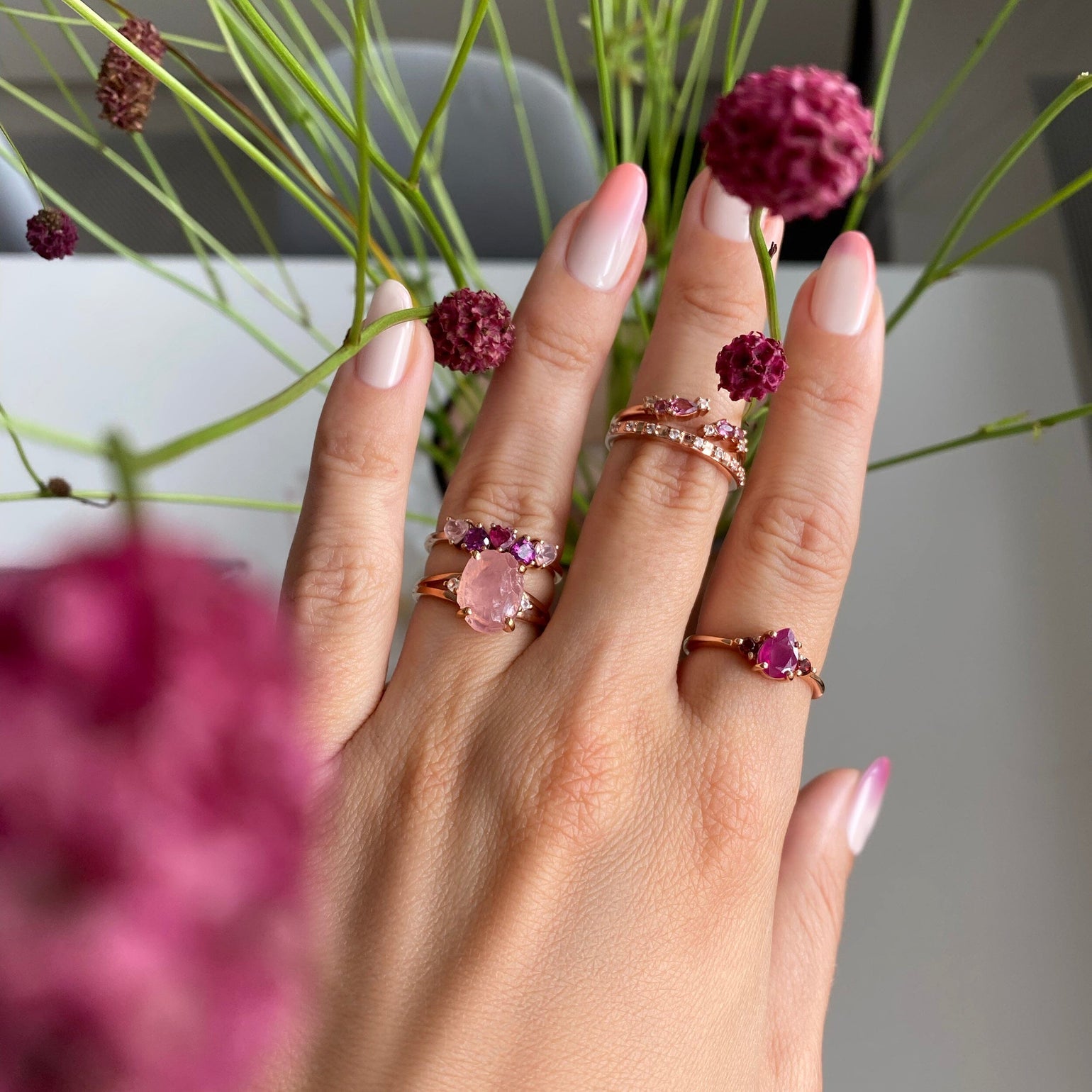 Rose Quartz Rhodolite Ring - Crush On You – Moon Magic