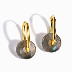 Labradorite Earrings - Circle Hoops
