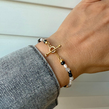 Labradorite Black Obsidian T-Lock Beads Bracelet - Soft Armor