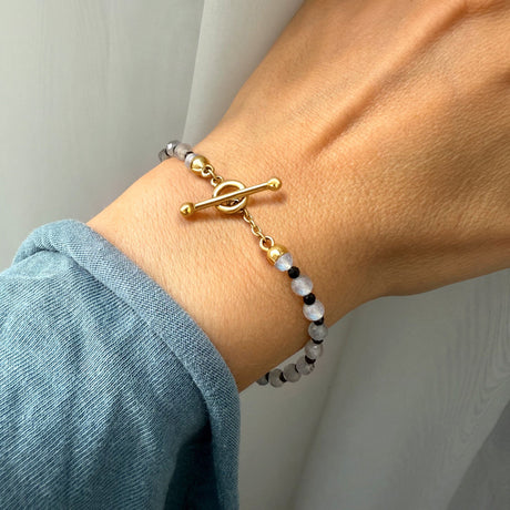 Labradorite Black Spinel T-Lock Beads Bracelet - Power Shield