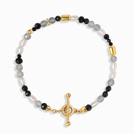 Labradorite Black Obsidian T-Lock Beads Bracelet - Soft Armor