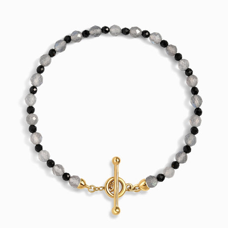 Labradorite Black Spinel T-Lock Beads Bracelet - Power Shield