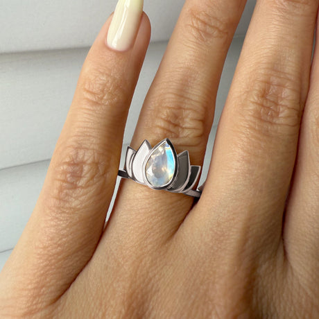 Moonstone Ring - Sacred Lotus