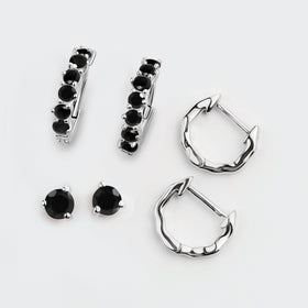 Black Onyx & Black Obsidian Hoop Earring Set - Classic Trio