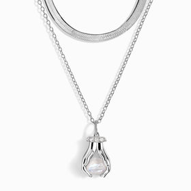 Moonstone Necklace - Hold The Energy & Herringbone Chain