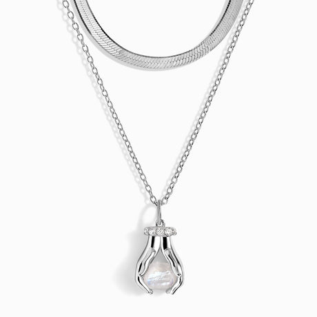 Moonstone Necklace - Hold The Energy & Herringbone Chain