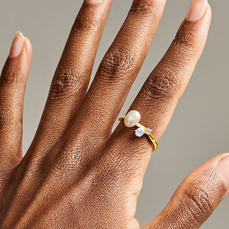 Pearl Moonstone Ring - Aelora