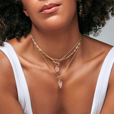 Rose Quartz Heroine T-Lock & Raw Crystal T-Lock Necklaces & Widelink Chain