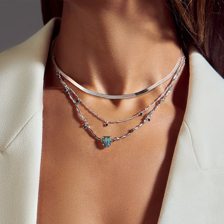 Labradorite Flowing Necklace & Herringbone Chain