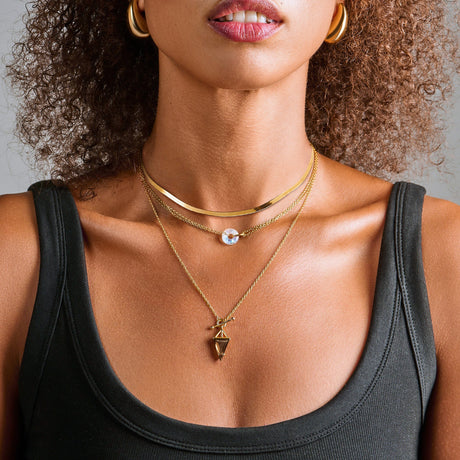 Smoky Quartz Heroine T-Lock & Moonstone Oura Necklaces & Herringbone Chain