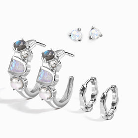 Moonstone Pearl Heirloom Hoops & Round Studs & Petite Flow Hoops