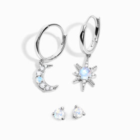 Moonstone Celestial Being Hoops & Round Studs