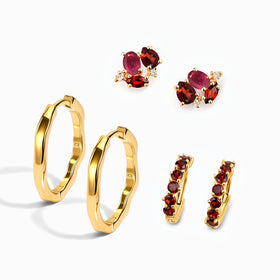 Garnet Bonny Hoops & Orion Earrings & Flow Hoops