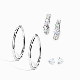 Moonstone Opal Bonny Hoops & Round Studs & Queen Flow Hoops