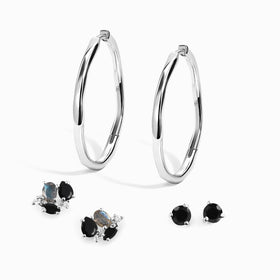 Black Obsidian Labradorite Orion Earrings & Round Studs & Queen Flow Hoops
