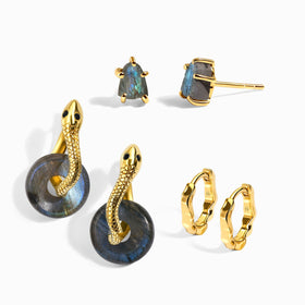 Labradorite Serpent Earrings & Celestial Earrings & Petite Flow Hoops