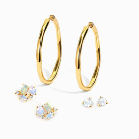 Opal Moonstone Orion Earrings & Round Studs & Queen Flow Hoops