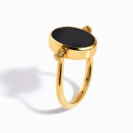 Black Obsidian Mother of Pearl Fidget Ring - Spinning Enfolded