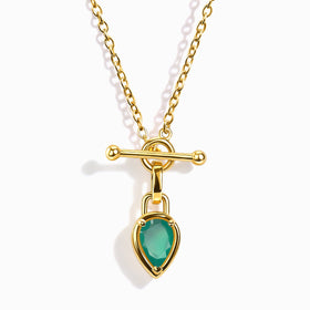 Green Onyx T-Lock Necklace - May Birthstone