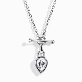 White Topaz T-Lock Necklace - April Birthstone