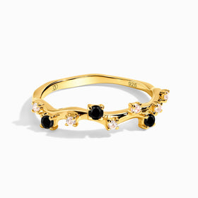 Fine Black Onyx Lab Diamond Ring - Stardust Band