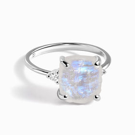 Moonstone White Zircon Ring - Raw Allure