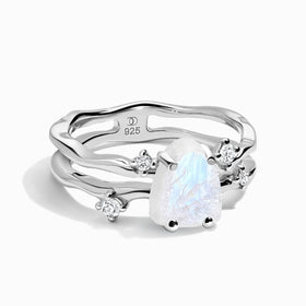 Fine Moonstone Lab Diamond Ring - Flow