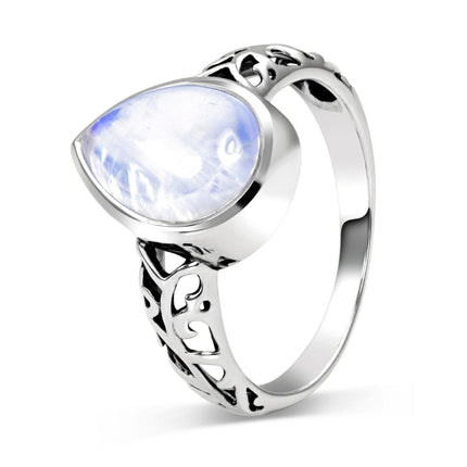 Moonstone Ring - Ornamented Teardrop